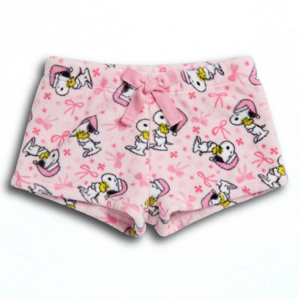Peanuts Snoopy Pink Plush Fleece Pajama Shorts Women XL Holiday Sleepwear